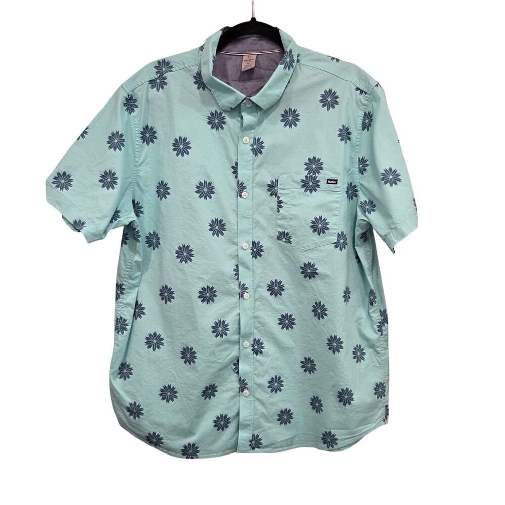 Hurley Patio Woven Shirt Turquoise Blue Tropical Button Up Beach Mens Size XL
